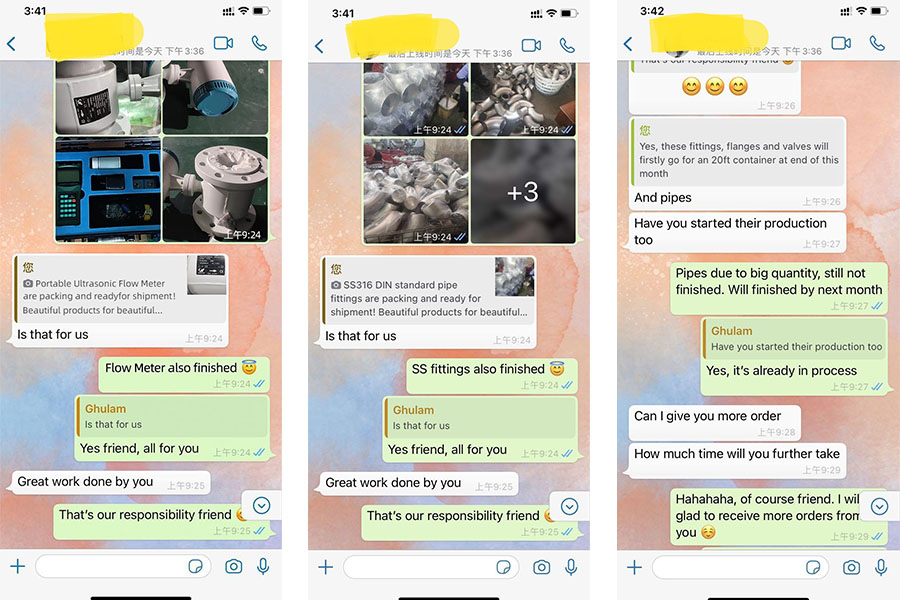 Screenshots of chats with clients