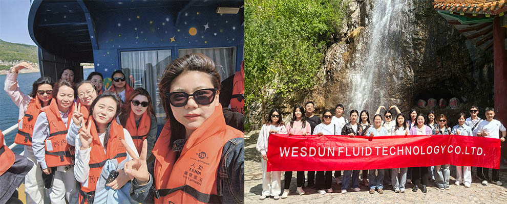 Group photo of WESDUN employees during team building activities at the Yellow River Three Gorges.