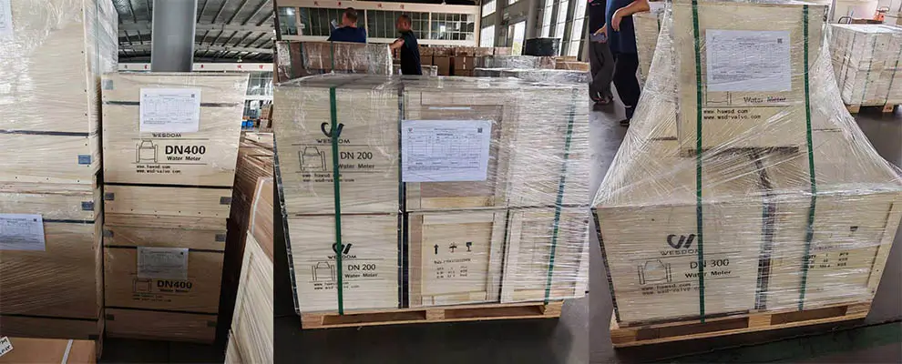Flanged water meters have been packed and shipped to Tanzania.