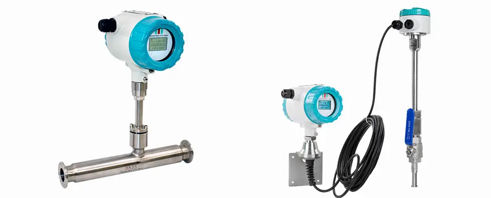 Sanitary inline and remote insertion thermal gas mass flow meter for industrial gas measurement