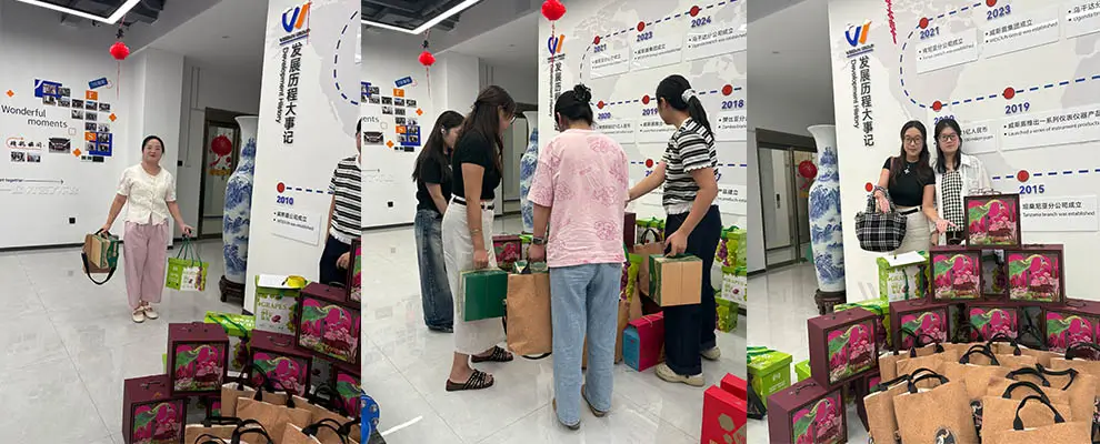 Employees collecting holiday gifts