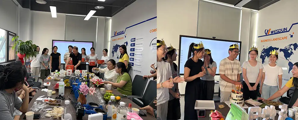 Distribute gifts to the birthday celebrants and share the birthday cake.