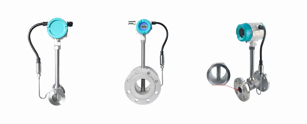 Vortex flow meter for steam measurement, flange and insertion type with bluff body