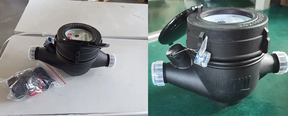 High-quality threaded water meters with plastic casings manufactured by the WESDUN factory.