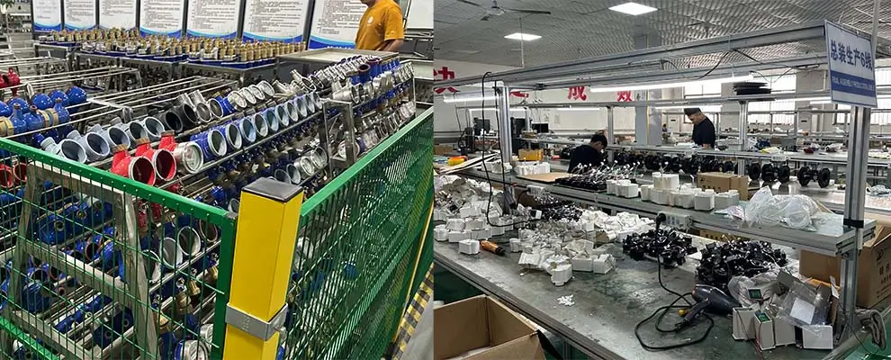 WESDUN factory: semi-finished smart water meters awaiting assembly.